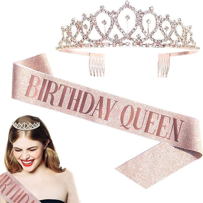 Birthday Tiara and Sash Set, Women Girls Birthday Glitter Crown Celebration-image-32