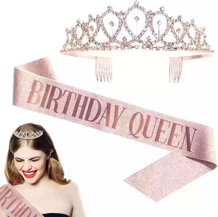 Birthday Party Crown Tiara & Sash, Birthday Sash & Rhinestone Crown Headband-image-32