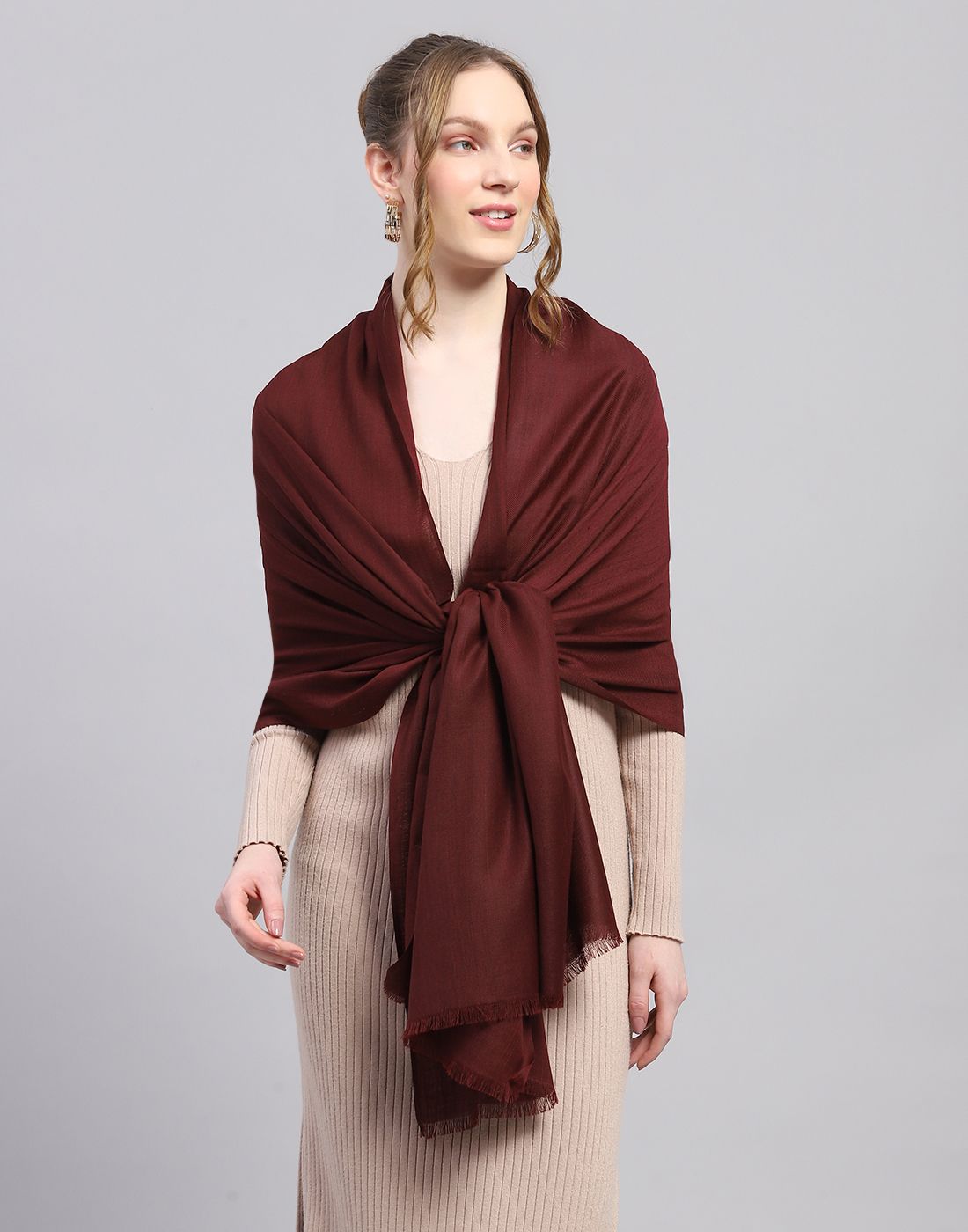 monte carlo Solid Acrylic Women Maroon Stole-picture-14