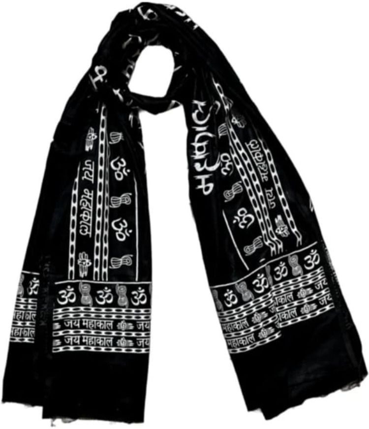 Printed Pure Cotton Men Black Scarf, Stole, Faux Turtleneck Neck Cover