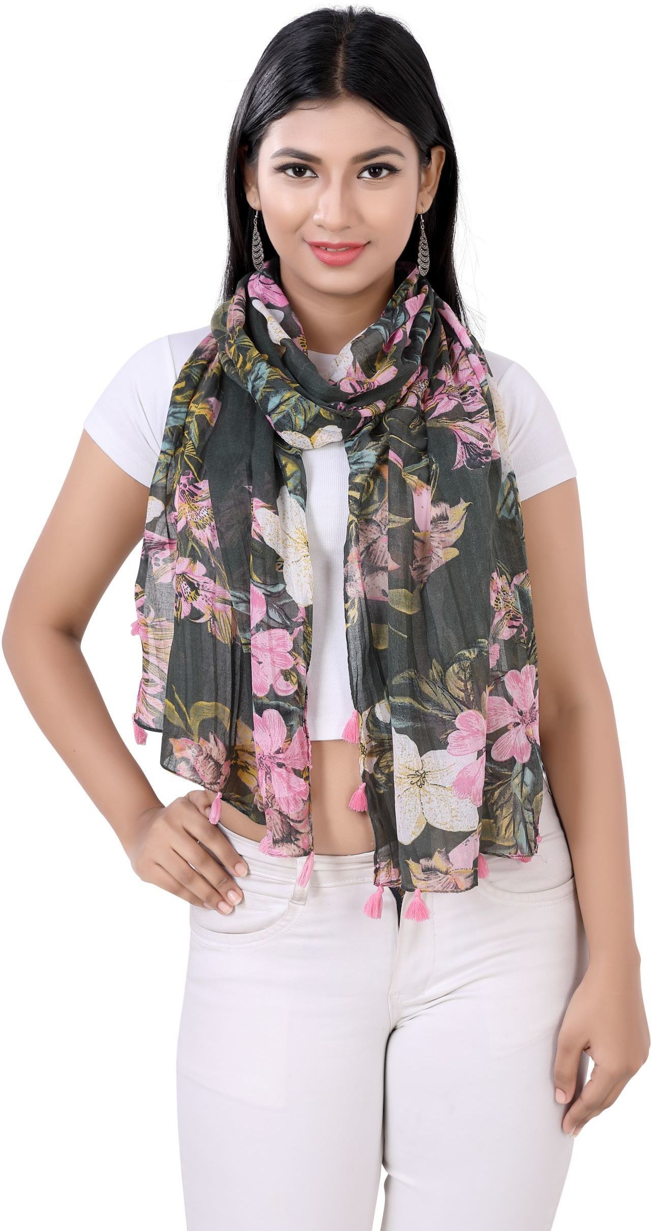 Floral Print Polyester Women Multicolor Stole-image-13