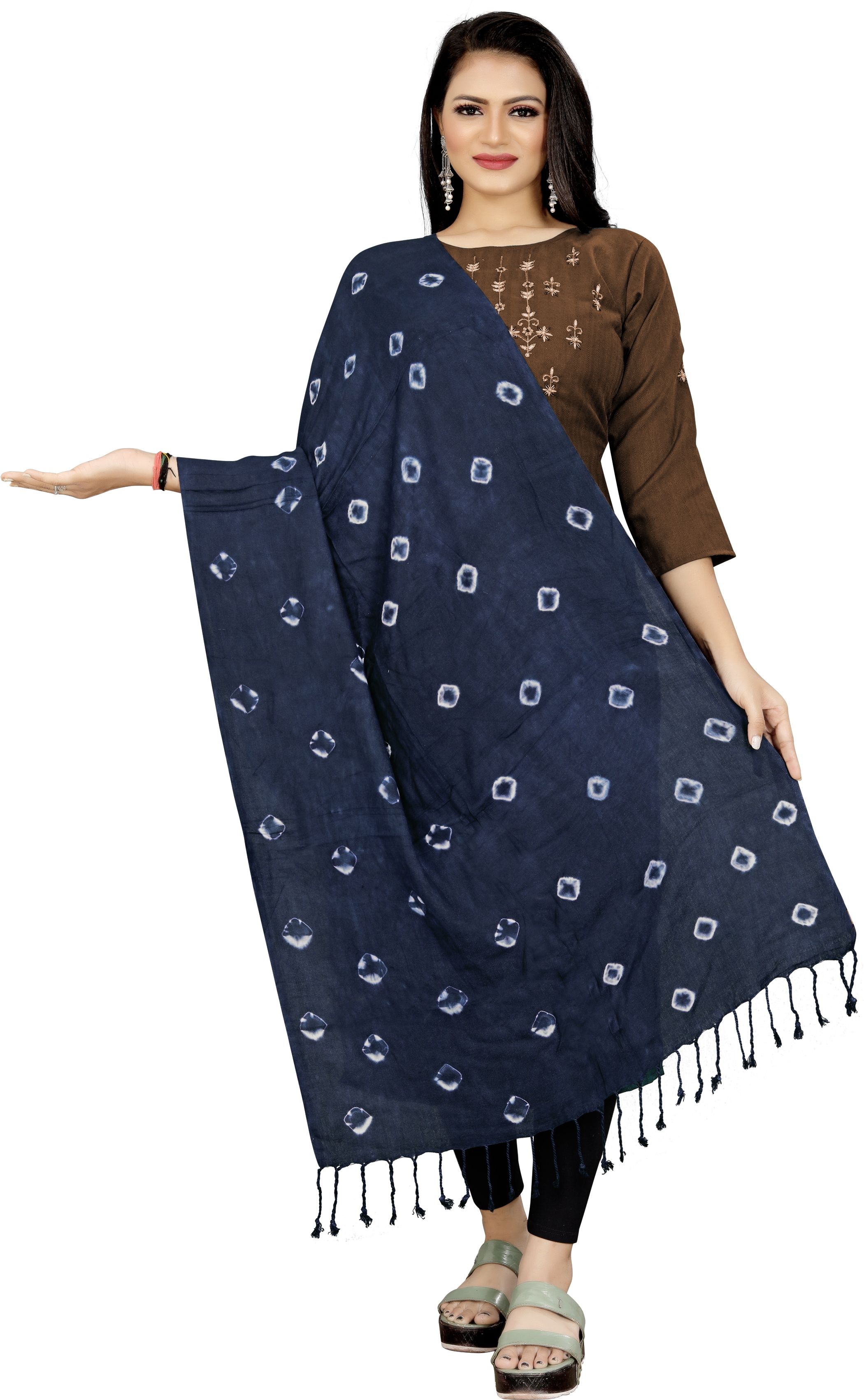 ebadat Printed Viscose, Cotton Rayon Blend Women Dark Blue Fancy Scarf, Scarf, Stole-picture-8