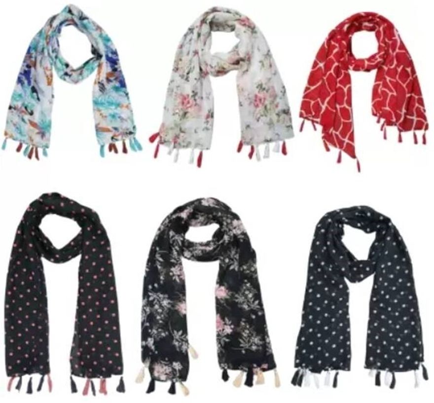 xmsfashion Printed Chiffon Women Multicolor Scarf, Stole, Fancy Scarf-picture-12