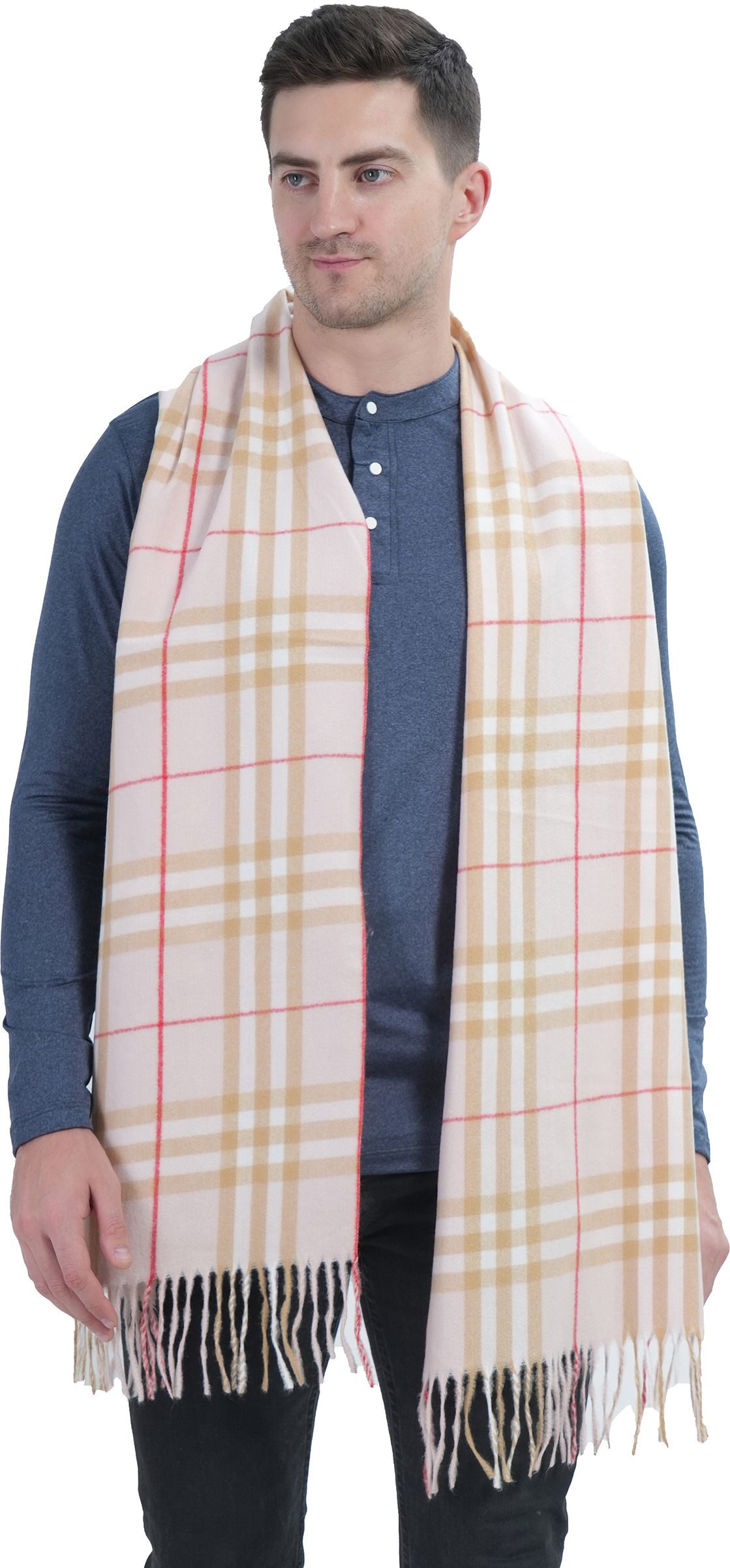 manra Checkered Wool Blend Men White Scarf-picture-18
