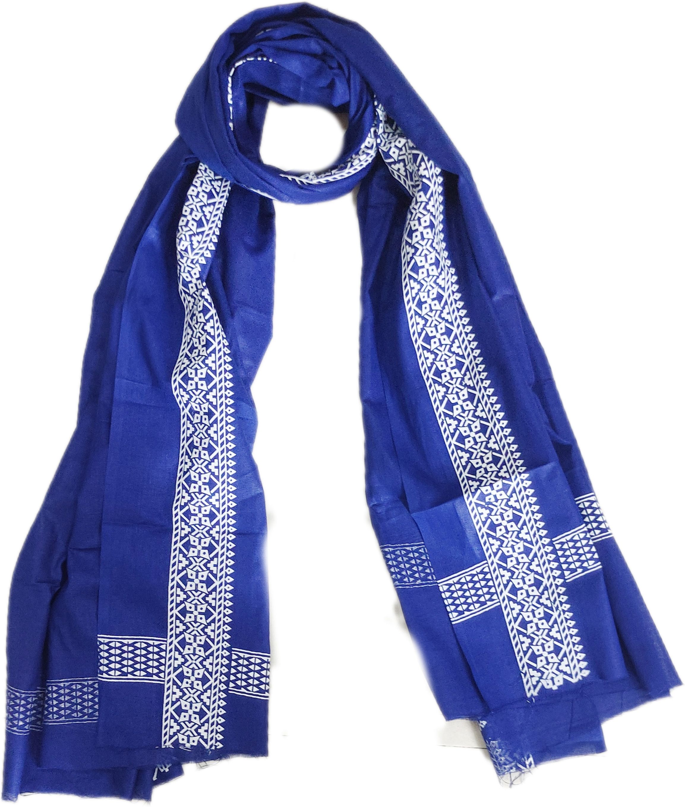 Printed Pure Cotton Men Blue Scarf, Fancy Scarf, Stole, Faux Turtleneck Neck Cover