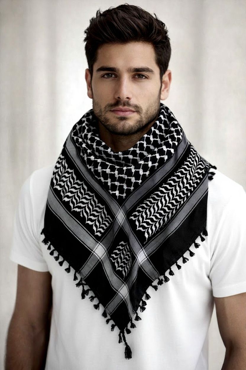 Checkered Cotton Blend Men Black, White Fancy Scarf, Scarf, Bluetooth Scarf, Stole