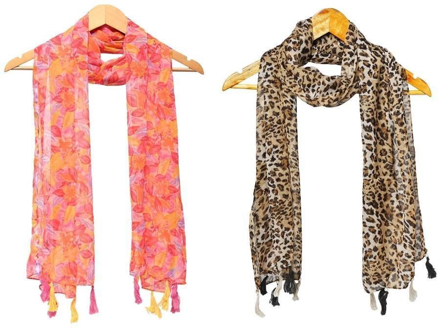 mss Printed Chiffon Women Multicolor Stole, Scarf, Fancy Scarf-picture-12