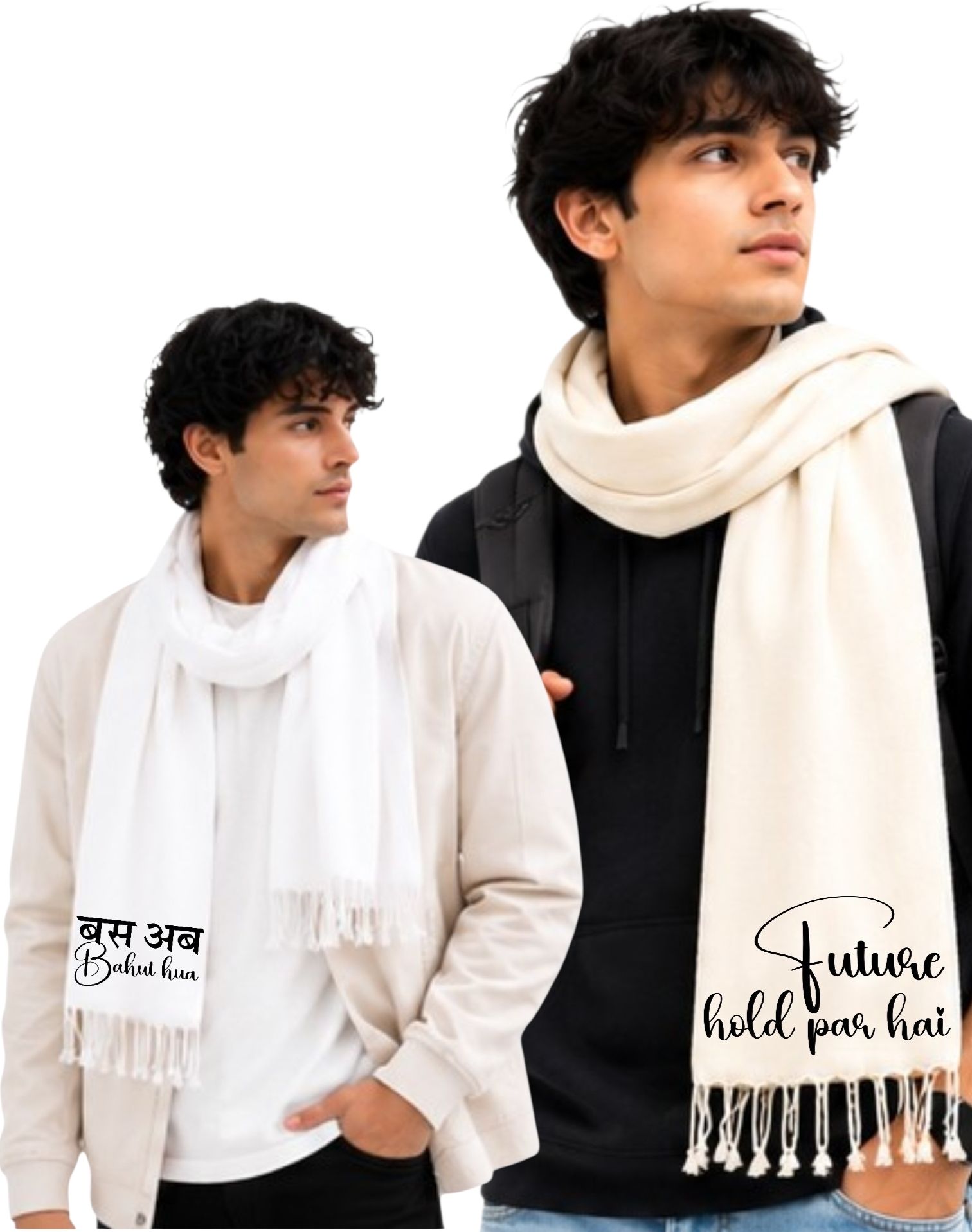 Graphic Print Cotton Blend Men White Scarf, Stole, Faux Turtleneck Neck Cover-image-44