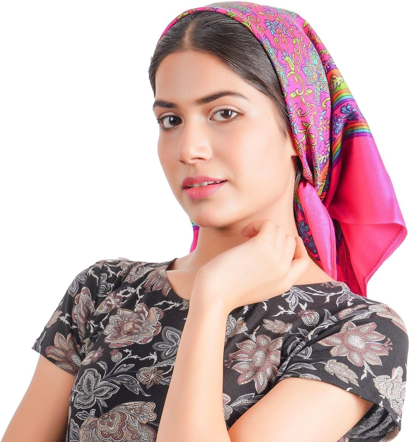 mikoniko Floral Print Pure Wool Women Pink Fancy Scarf-picture-25