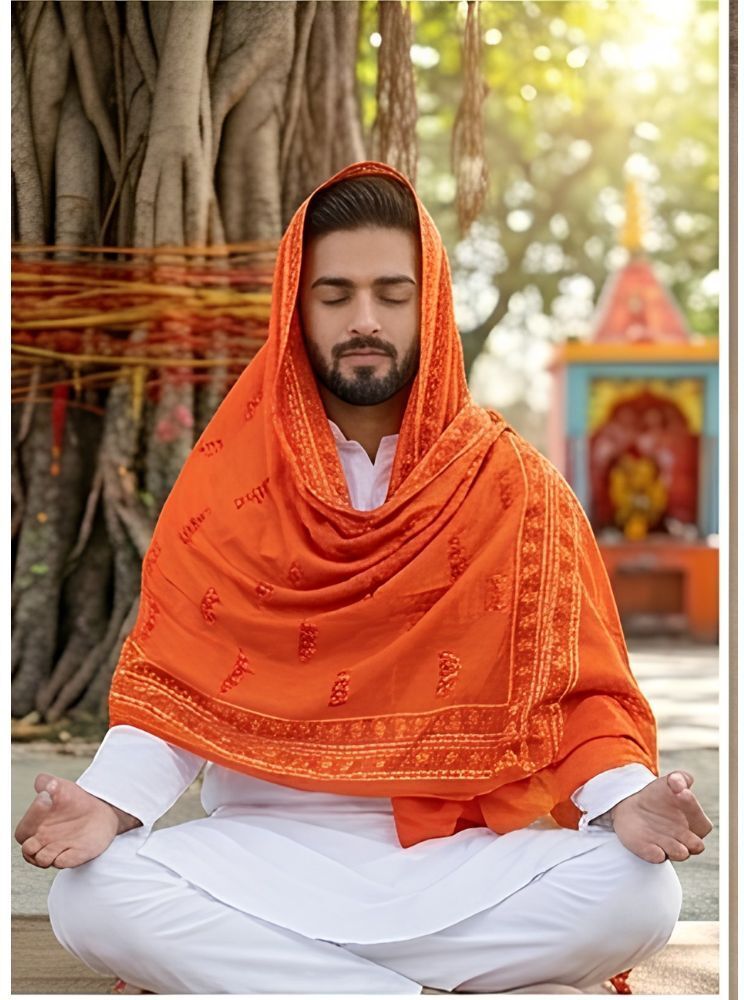 fabricium Printed, Self Design Pure Cotton Men Orange Scarf, Stole-picture-0