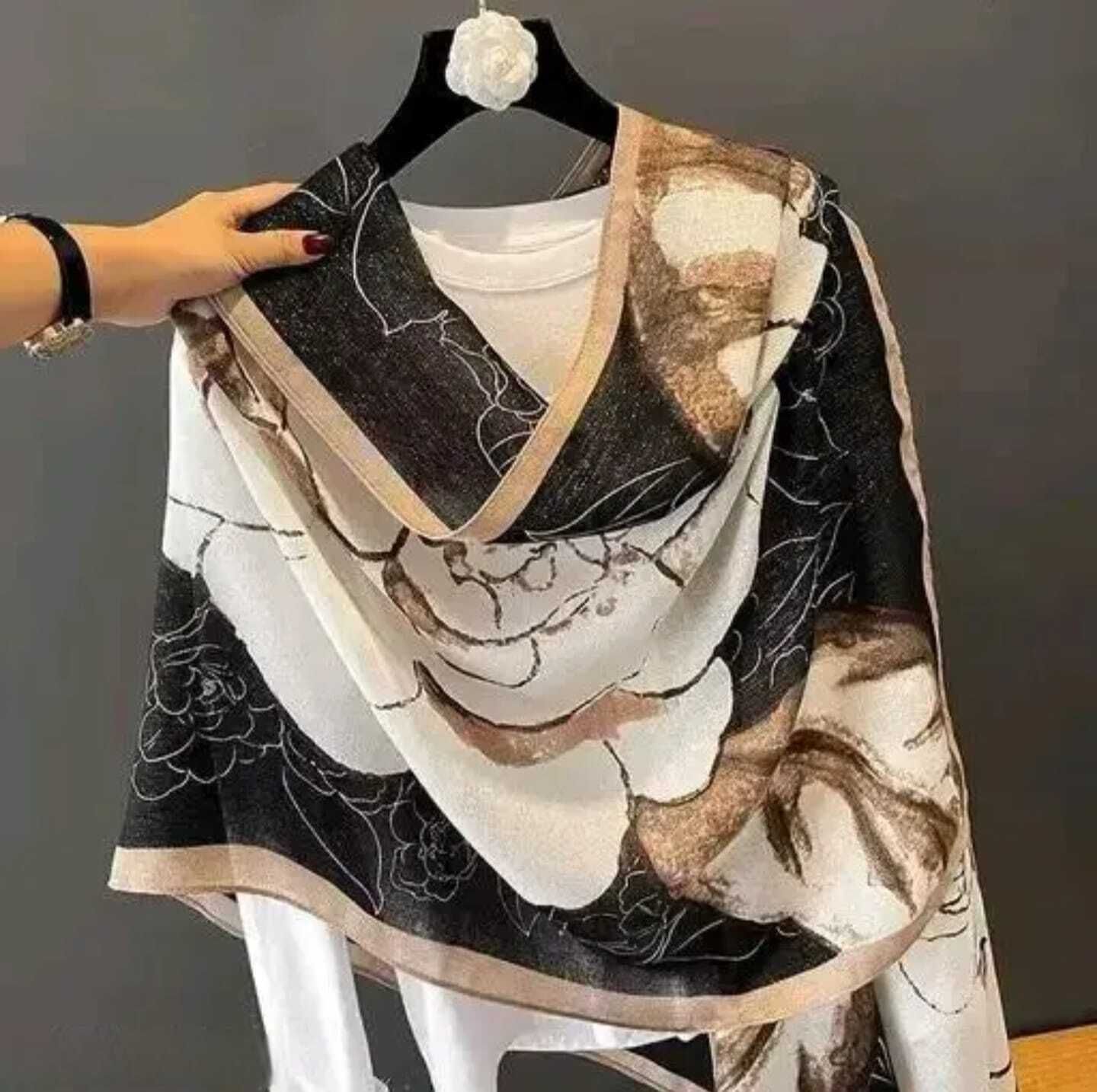 zahidandsons Floral Print, Solid Viscose Women Black Stole, Scarf, Faux Turtleneck Neck Cover-picture-27
