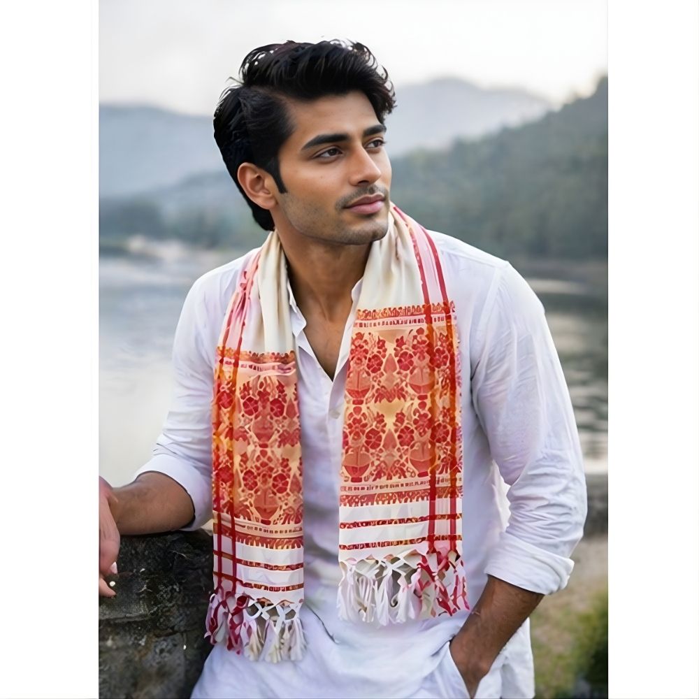 fabricium Self Design, Woven Polycotton Men Red, Beige Fancy Scarf, Scarf-picture-18