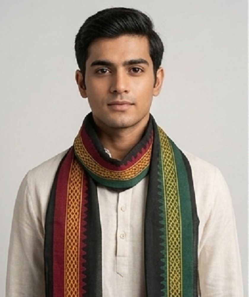 Striped Cotton Blend Men Black Scarf-image-24
