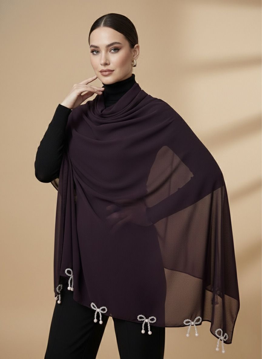 Self Design Georgette Women Purple Stole-image-34