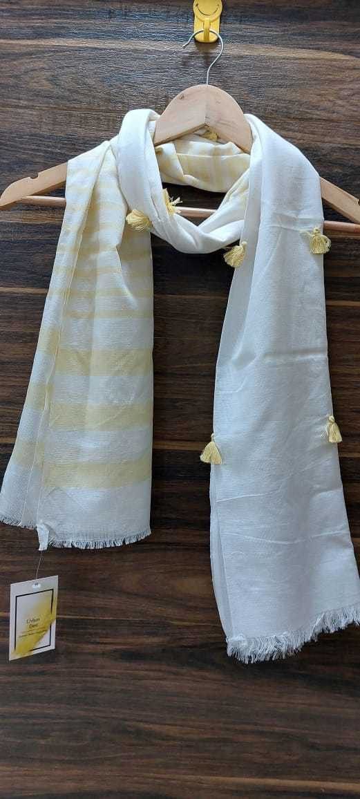 urban desi Embroidered Cotton Blend Women Yellow, White Stole-picture-14