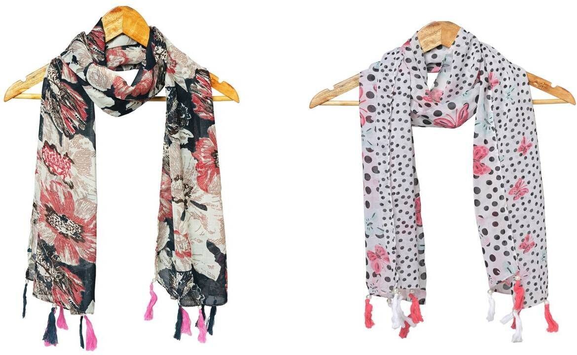 Printed Chiffon Women Multicolor Stole, Scarf, Fancy Scarf-image-49
