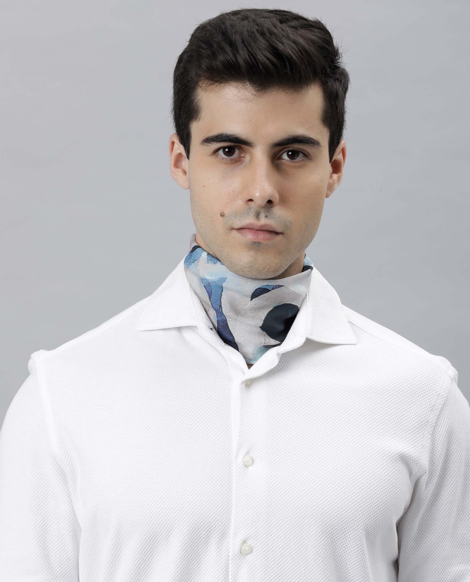 Solid Cotton Blend Men Blue Scarf