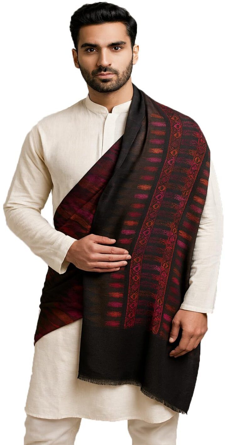 muffly Printed Pure Wool Men Black Stole-picture-43
