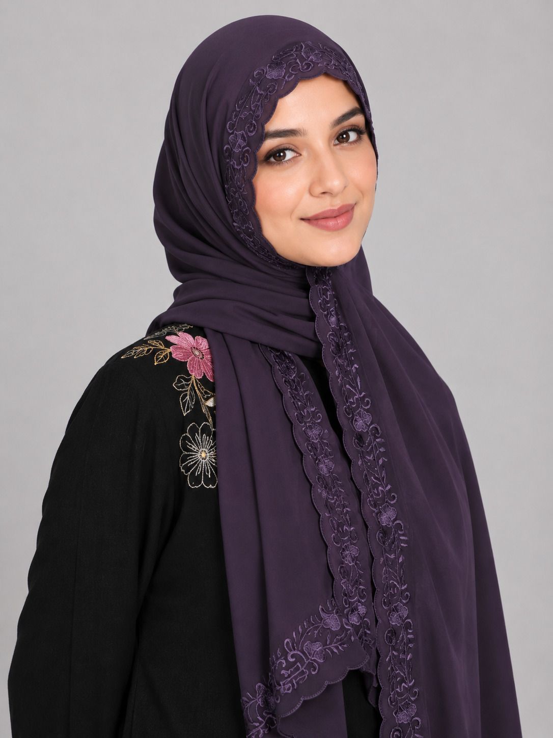 aedo pedo Embroidered Georgette Women Pink Bluetooth Scarf, Fancy Scarf, Scarf, Stole, Faux Turtleneck Neck Cover-picture-1