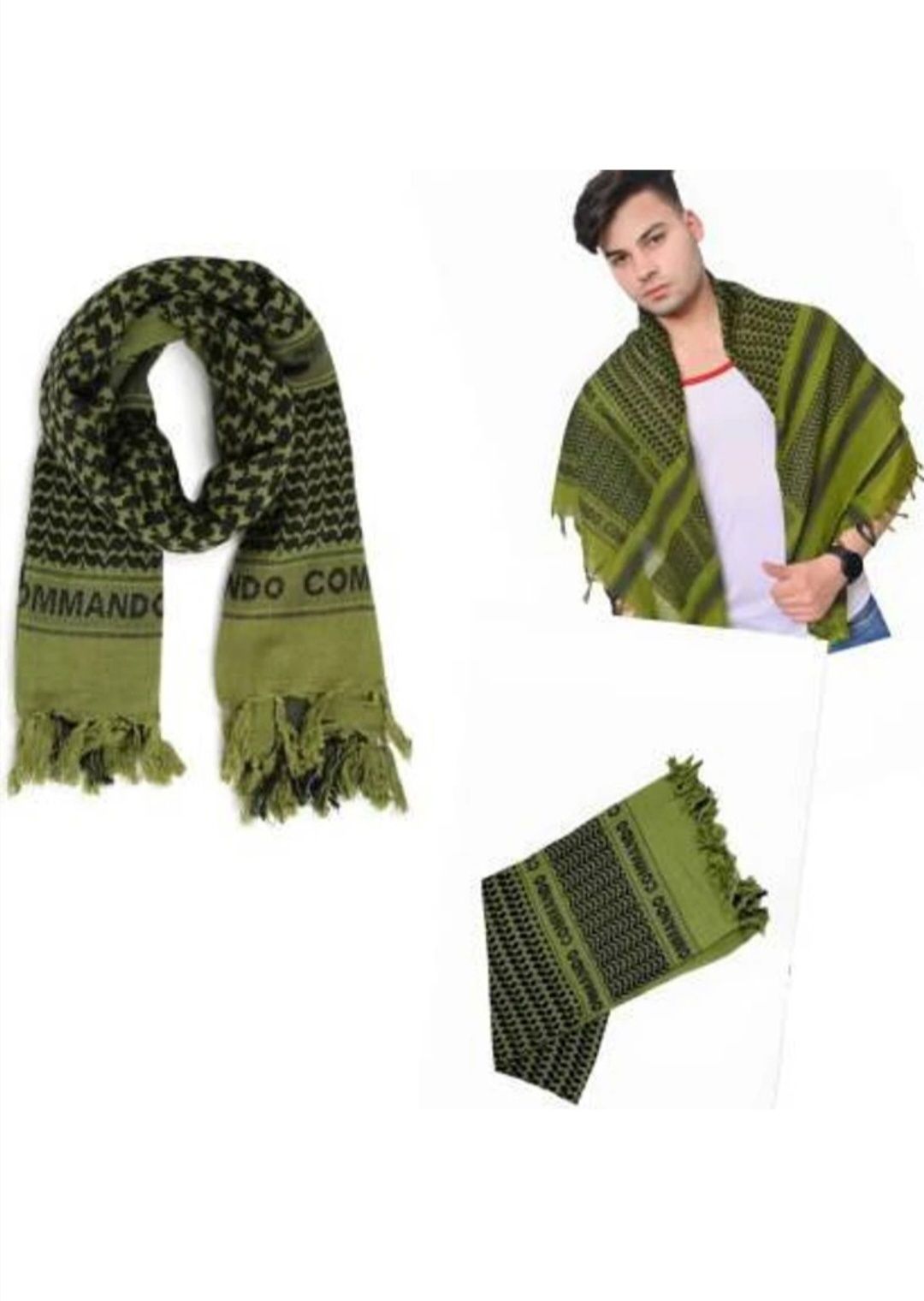 Geometric Print, Woven Cotton Blend Men Green Scarf
