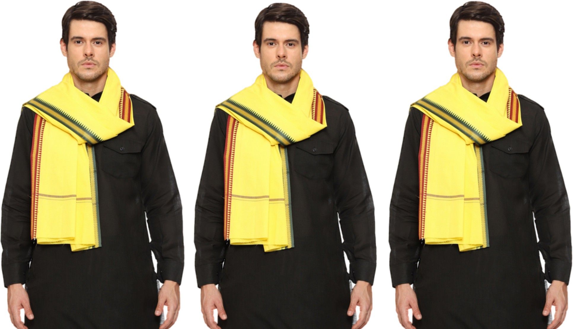 ahmadun Embroidered Cotton Blend Men Yellow Scarf-picture-37