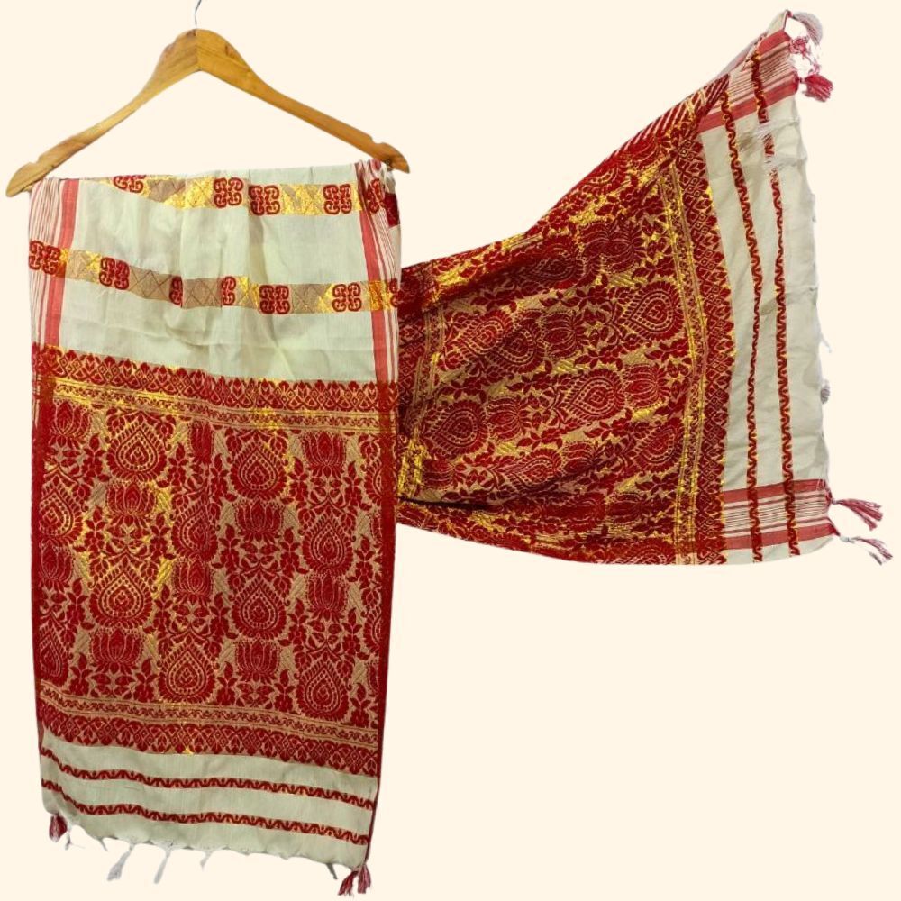 fabricium Woven, Self Design Polycotton Men Beige, Red Fancy Scarf, Scarf, Stole-picture-47