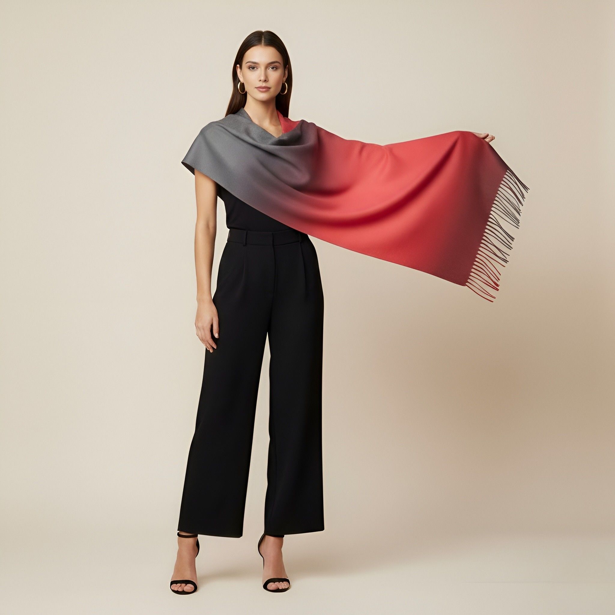 muffly Solid Pure Wool Women Red Stole-picture-29