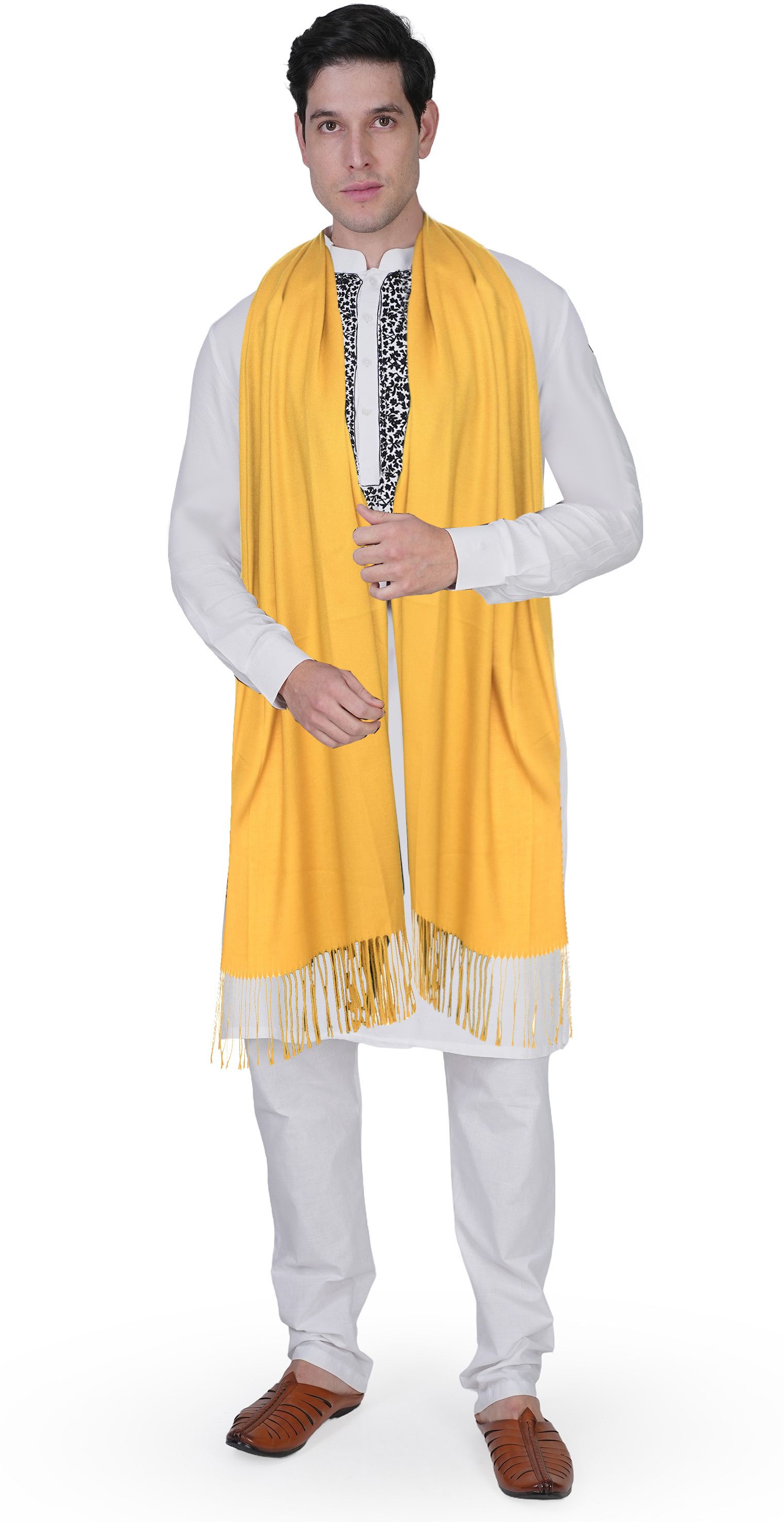 Solid Wool Blend Men Yellow Stole-image-22