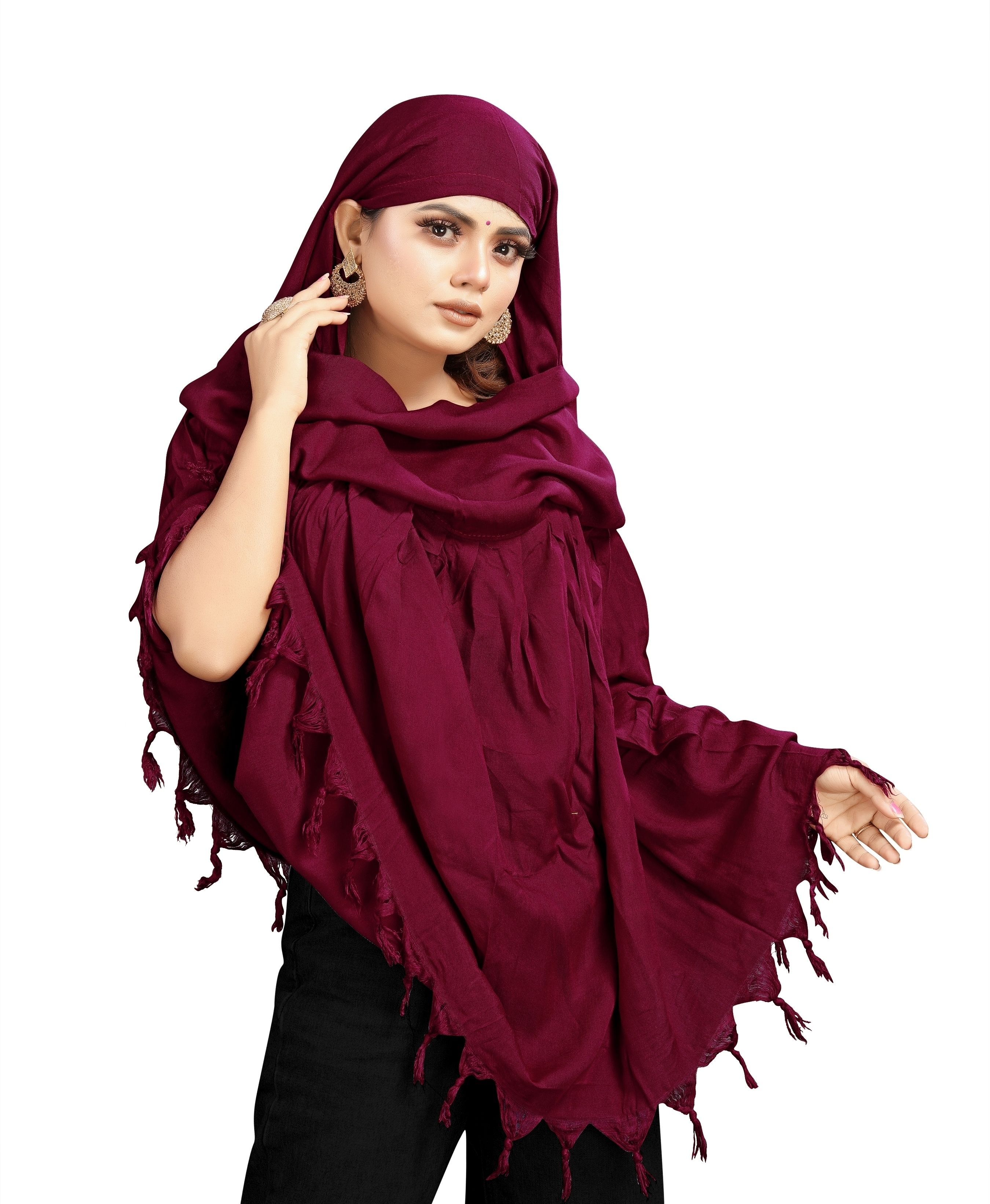 Solid Cotton Blend Women Maroon Scarf