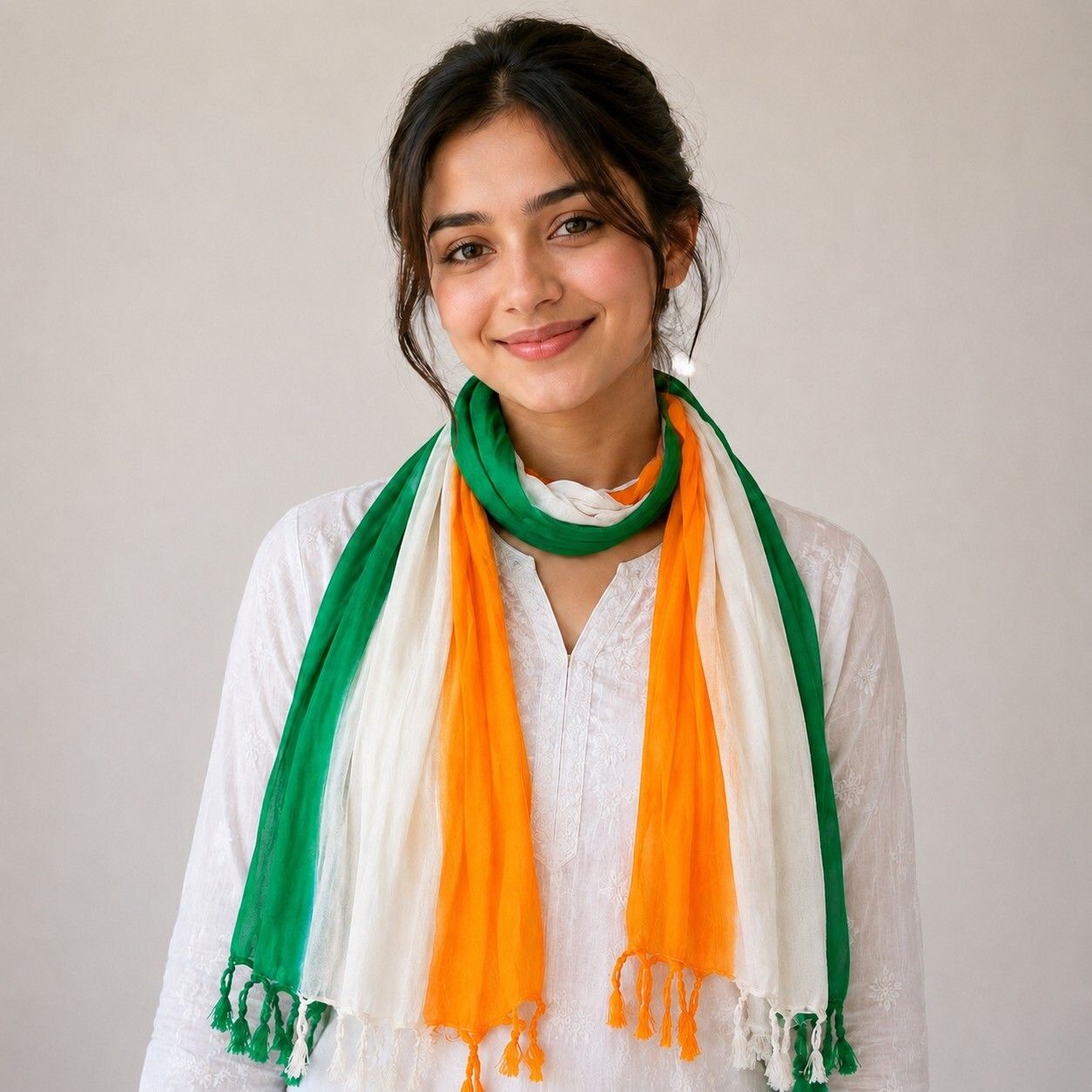 Solid, Striped, Printed, Self Design Rayon Women White, Orange, Green Stole, Scarf-image-0