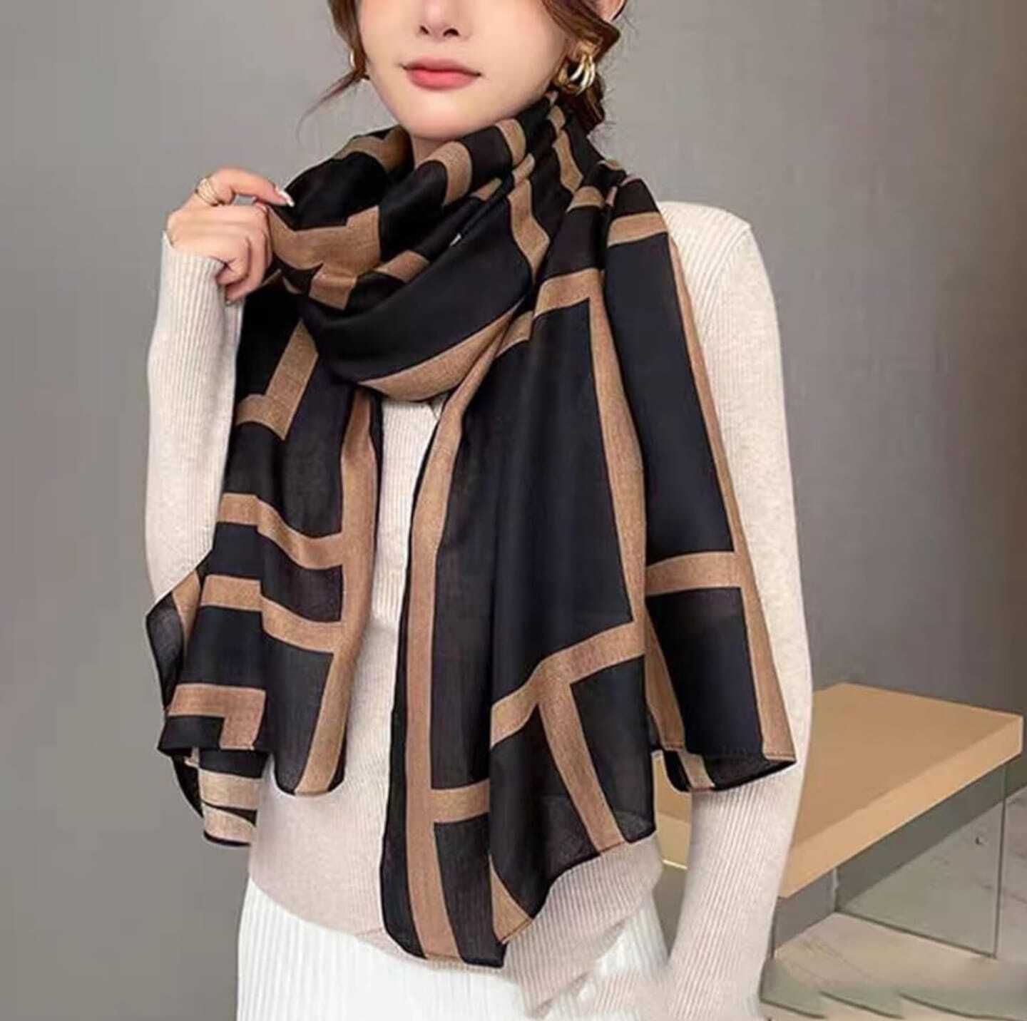 zahidandsons Printed Viscose Women Black Scarf, Stole, Faux Turtleneck Neck Cover-picture-25