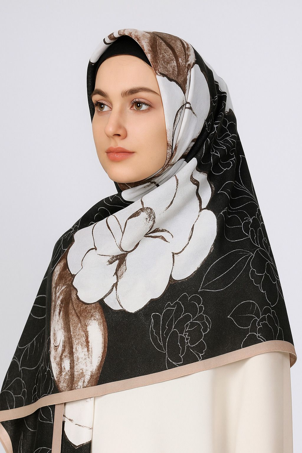 hijab Printed Viscose Women Black Faux Turtleneck Neck Cover, Scarf, Bluetooth Scarf, Fancy Scarf, Stole-picture-7