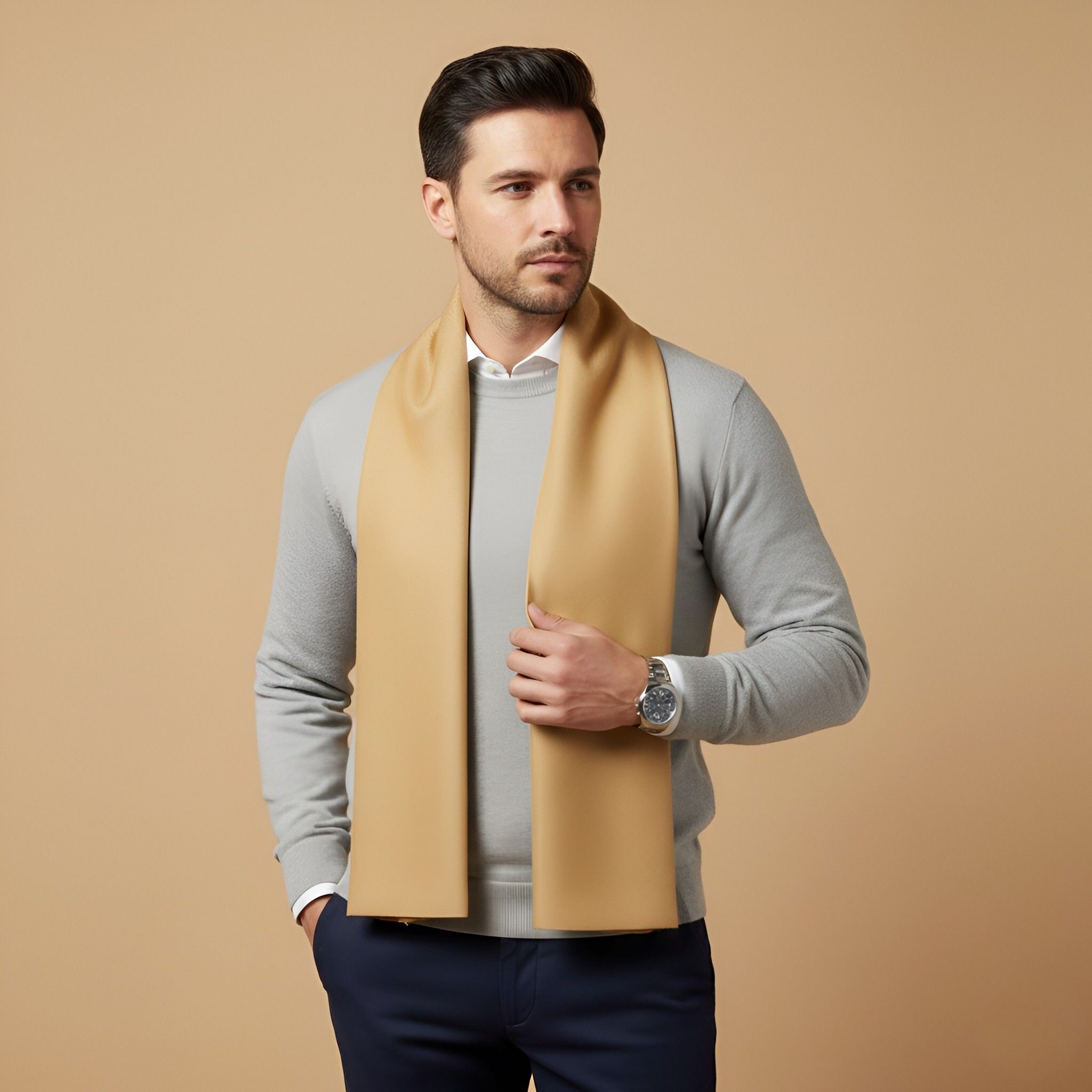 Solid Pure Wool Men Yellow Stole-image-32