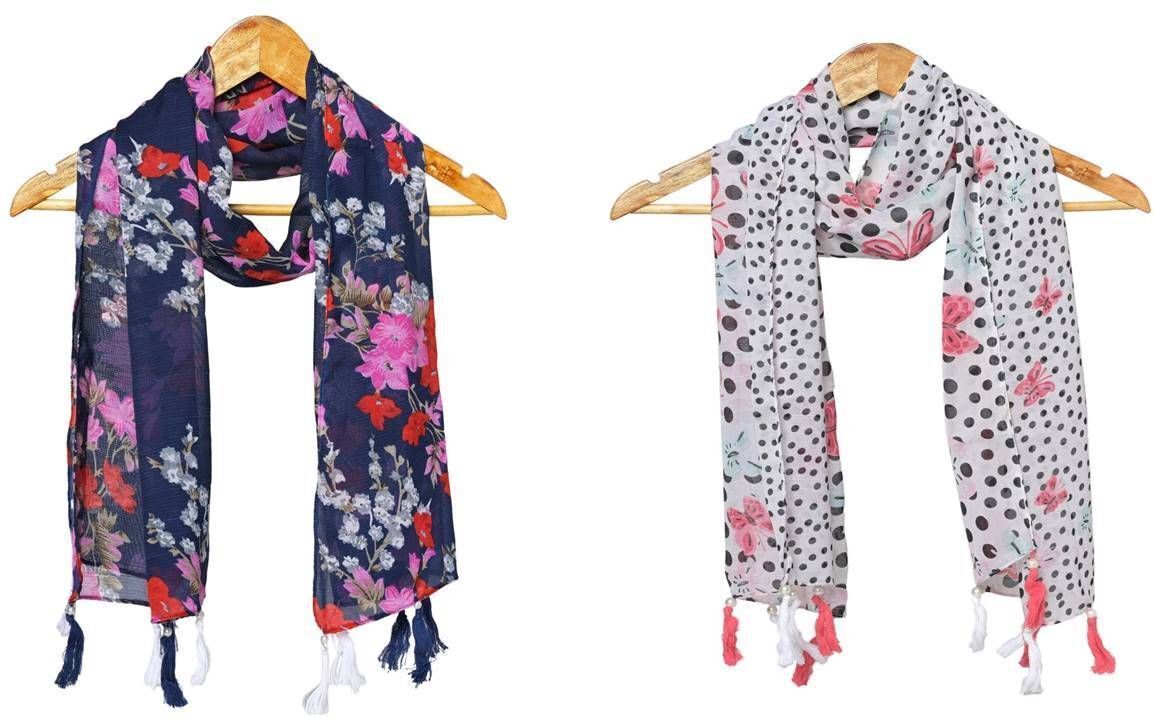 Printed Chiffon Women Multicolor Stole, Scarf, Fancy Scarf-image-40