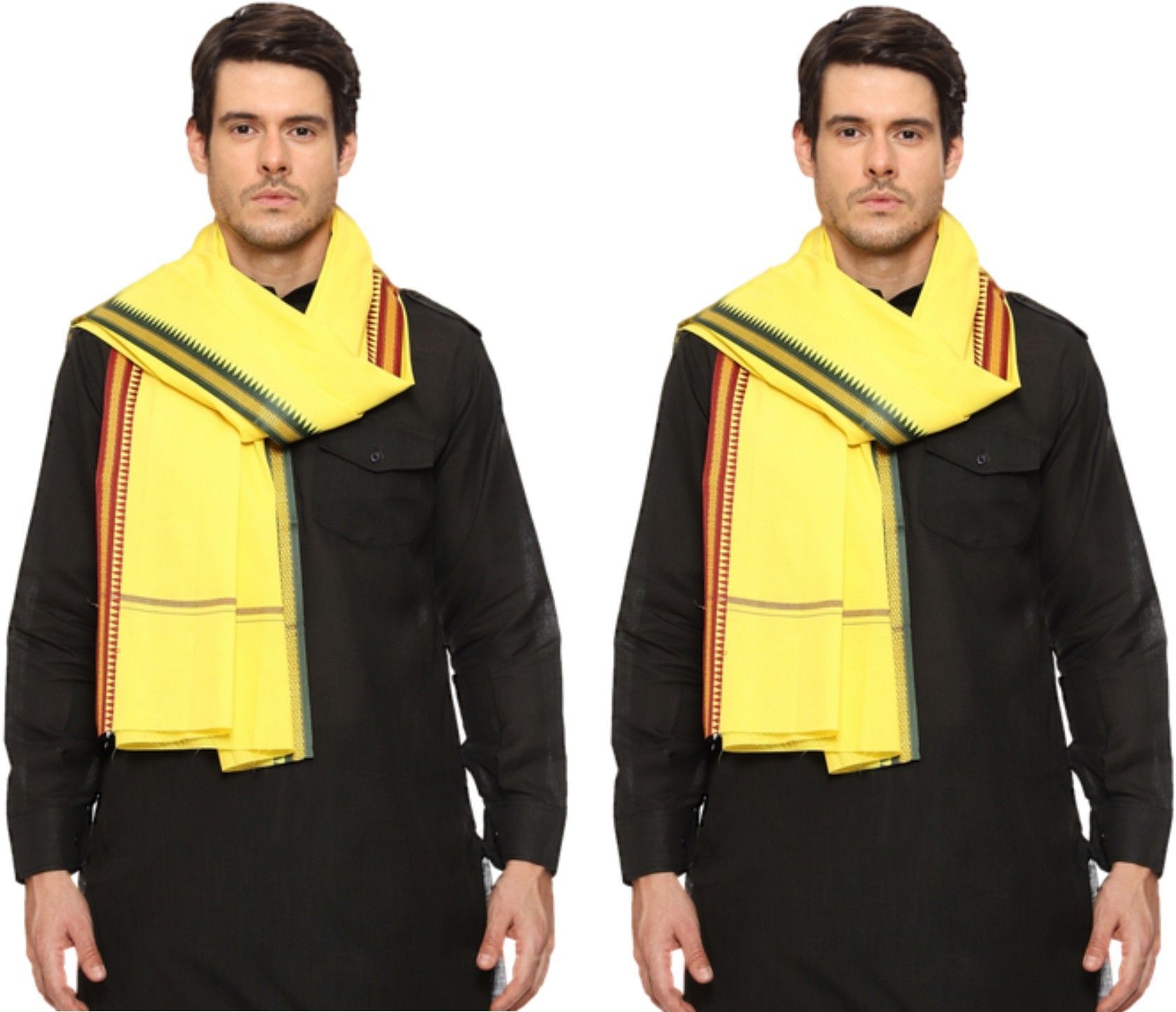 house of common Embroidered Cotton Blend Men Yellow Scarf-picture-35
