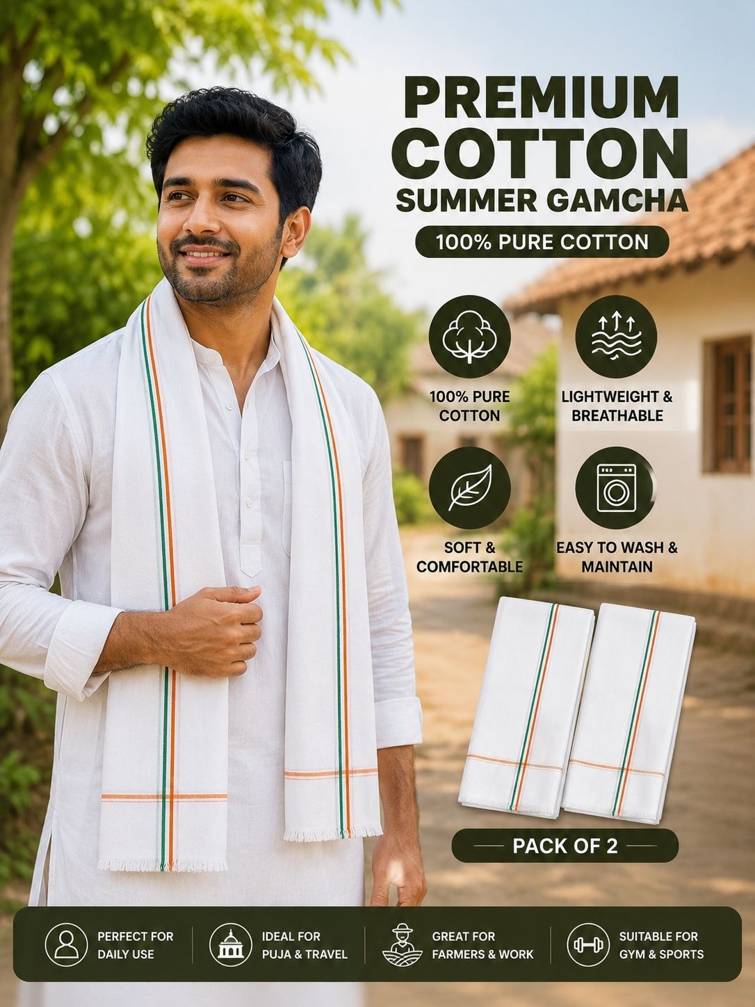 Solid Pure Cotton Men White Scarf-image-14