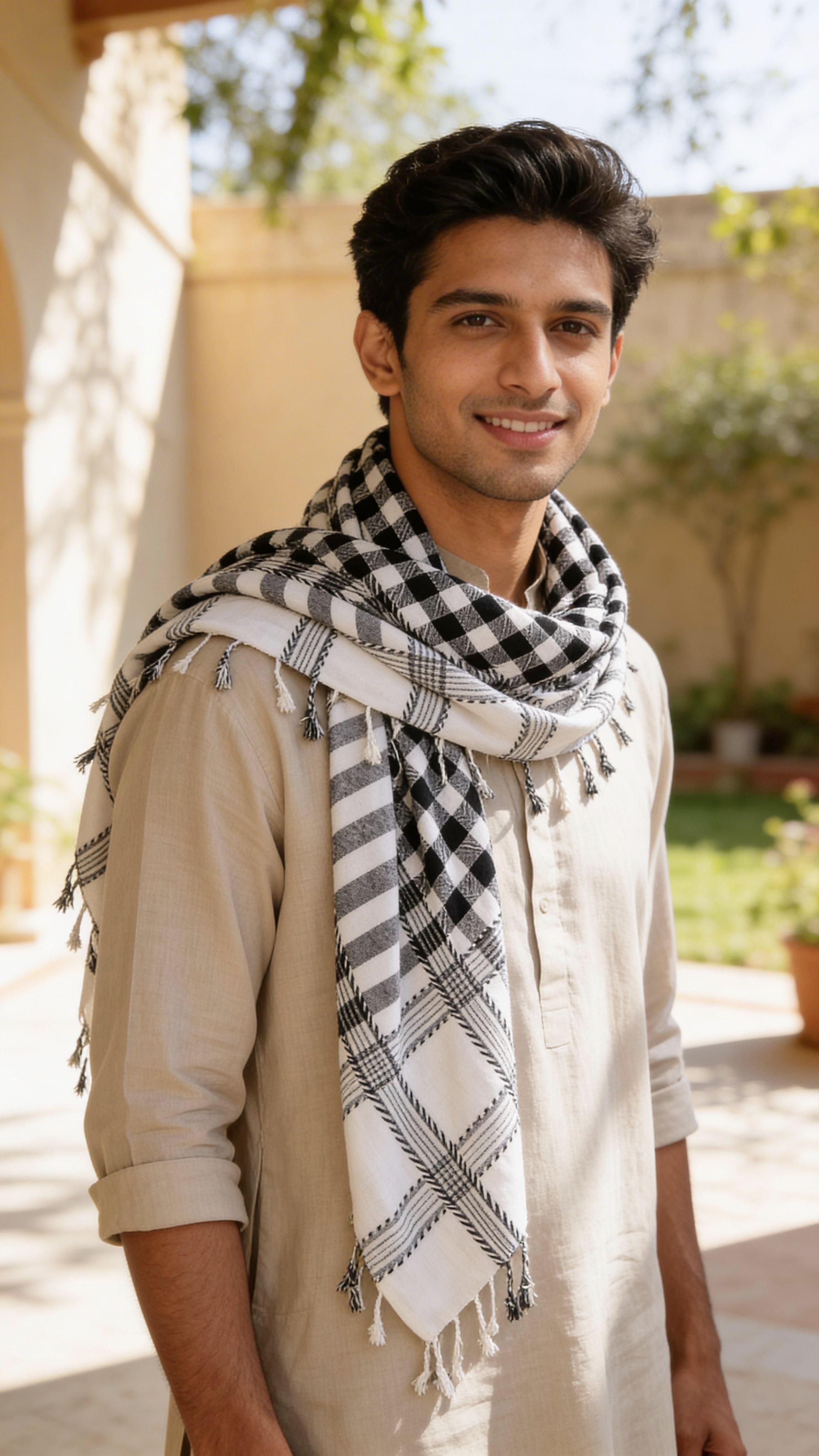 Checkered Viscose Men Black, White Fancy Scarf, Scarf-image-39