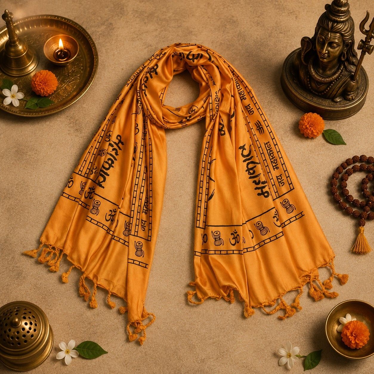 fabricium Printed, Self Design Rayon Men Orange Stole-picture-16