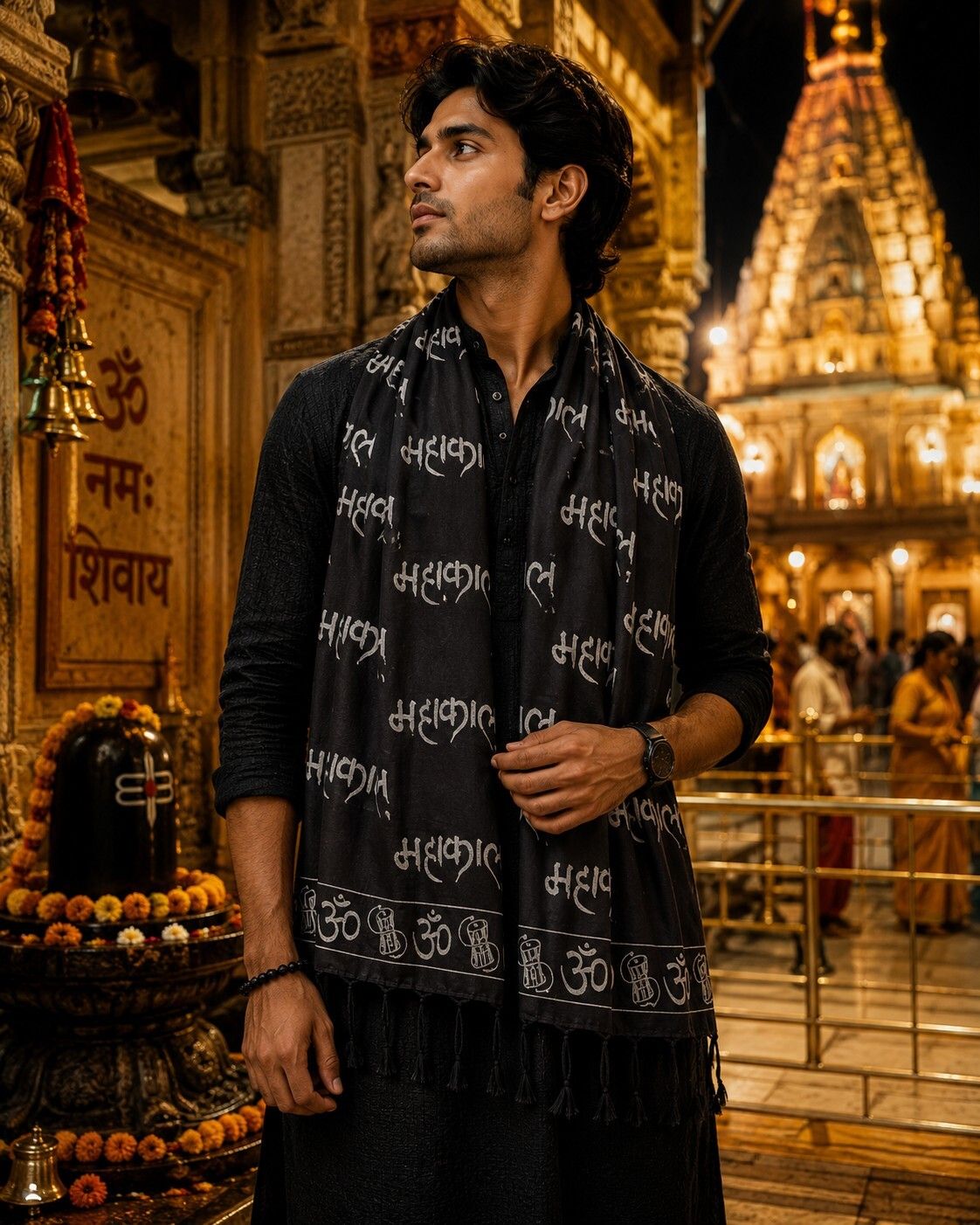 fabricium Printed, Self Design Rayon Men Black Stole-picture-22