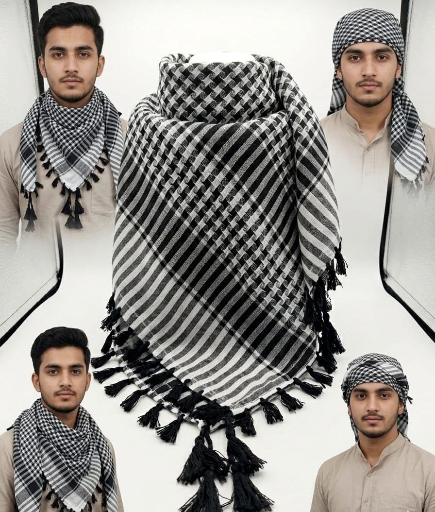 accessoryhub Checkered Cotton Blend Men Black, White Scarf-picture-13