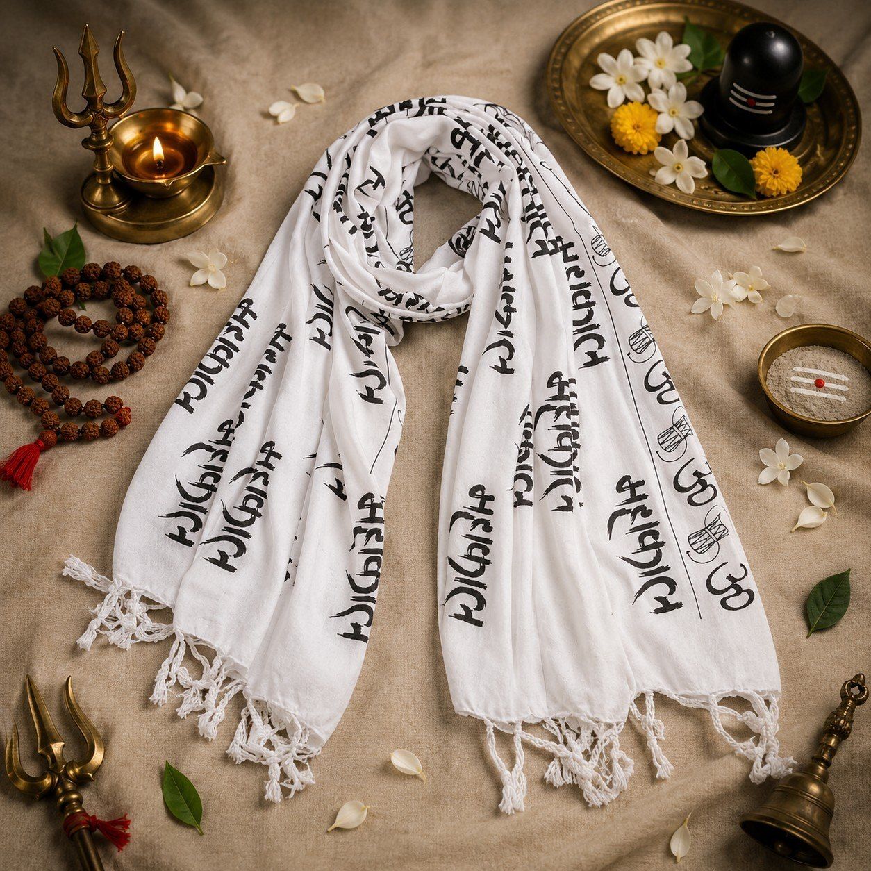 fabricium Printed, Self Design Rayon Men White Stole-picture-10