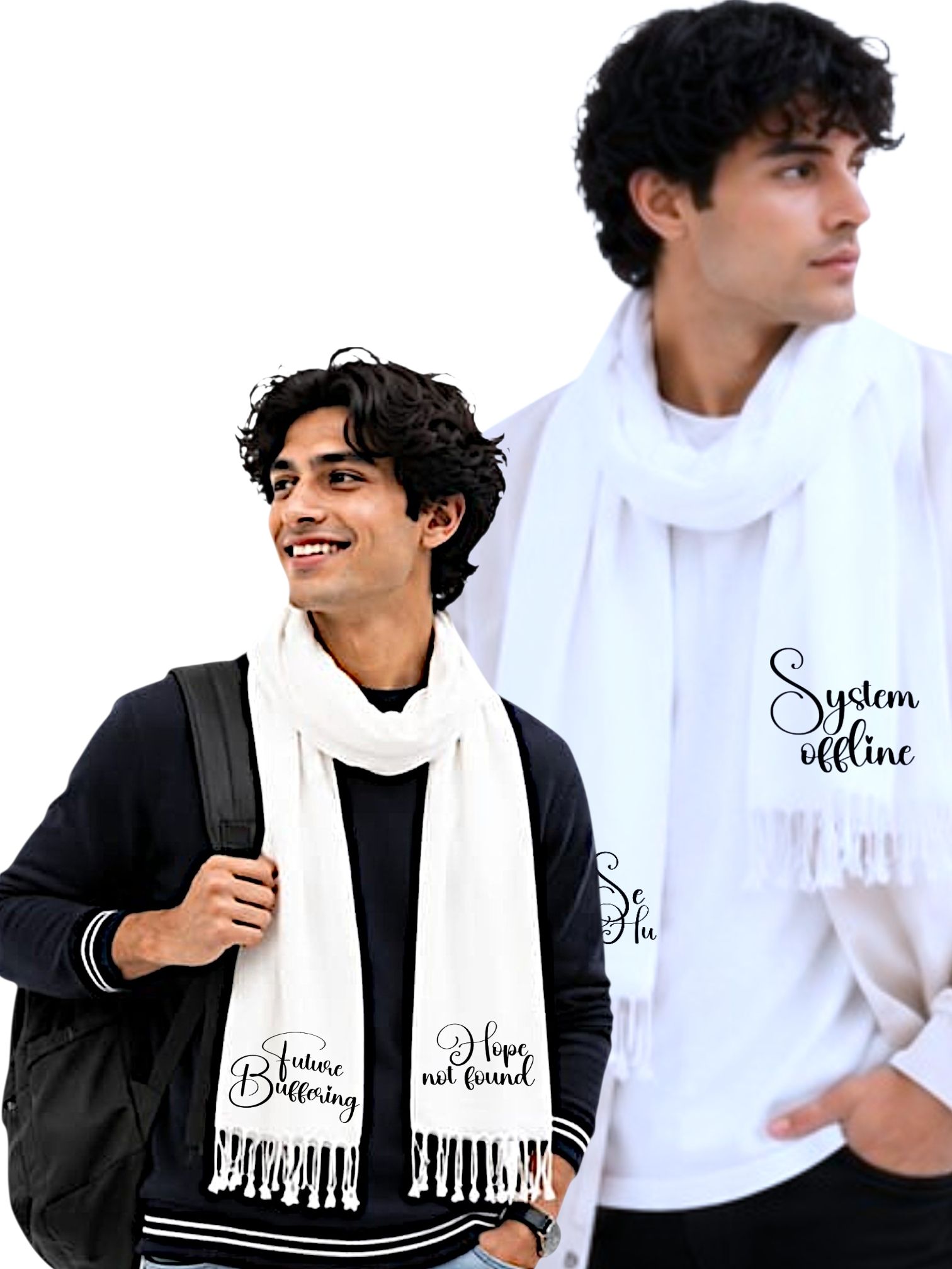 future fashion Graphic Print Cotton Blend Men White Scarf, Stole, Faux Turtleneck Neck Cover-picture-11