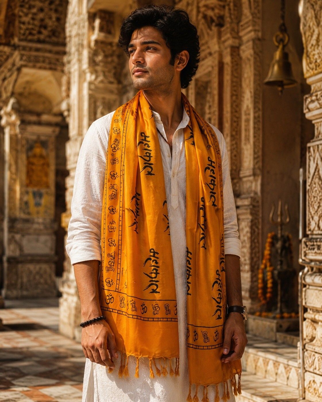 Printed, Self Design Rayon Men Orange Stole-image-42