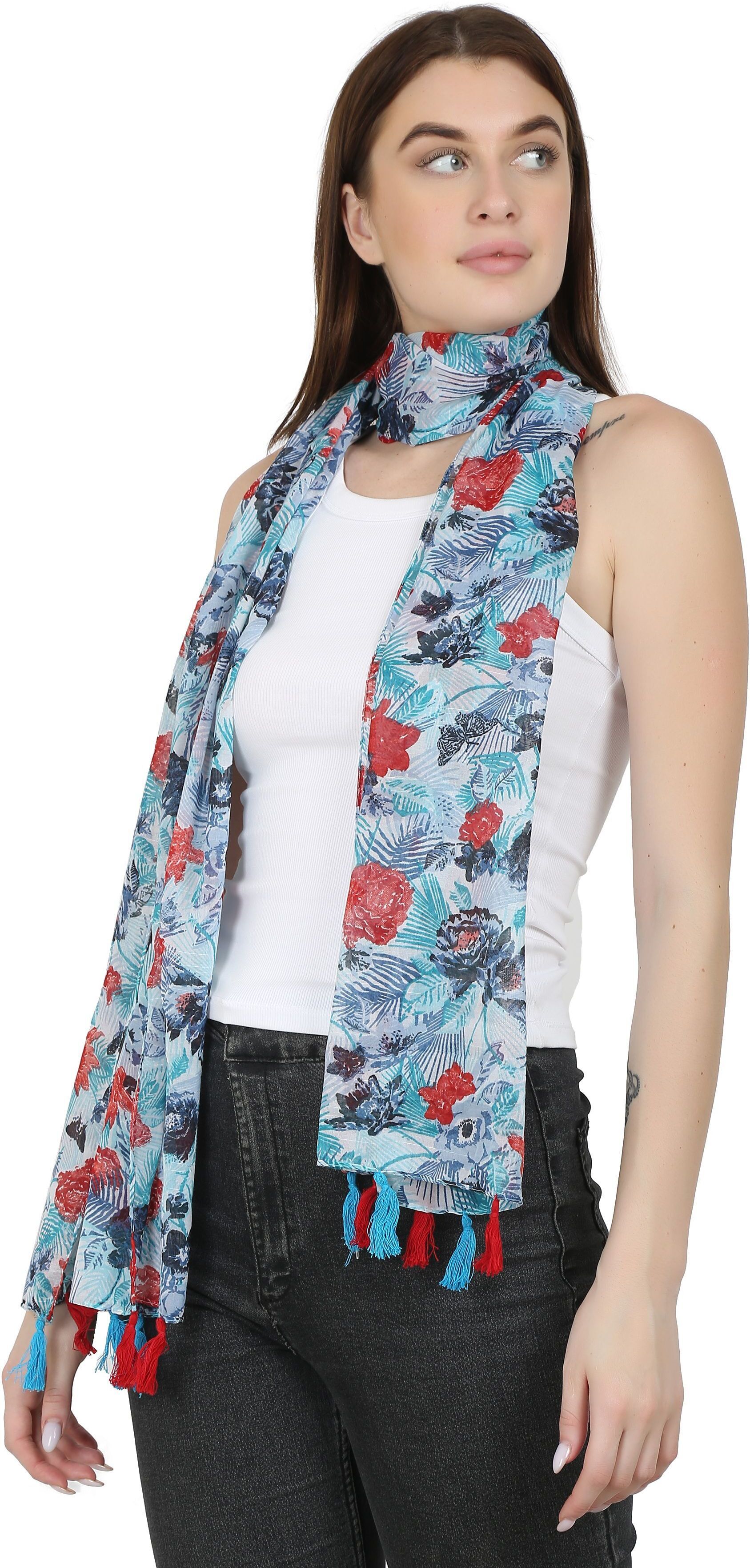 Printed Chiffon Women Multicolor Stole, Scarf, Fancy Scarf-image-25