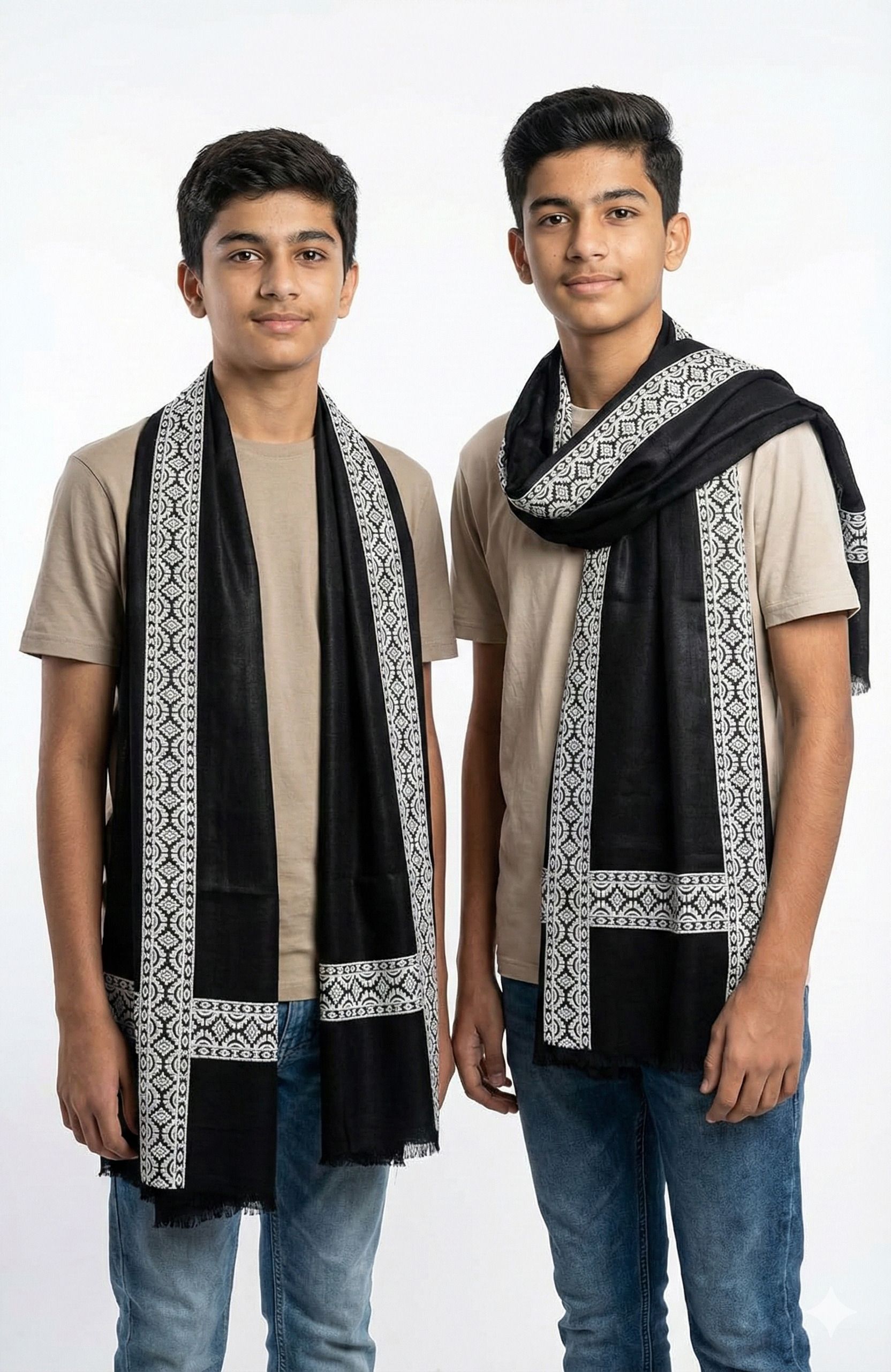 complayyer Printed Pure Cotton Men Black Scarf-picture-44