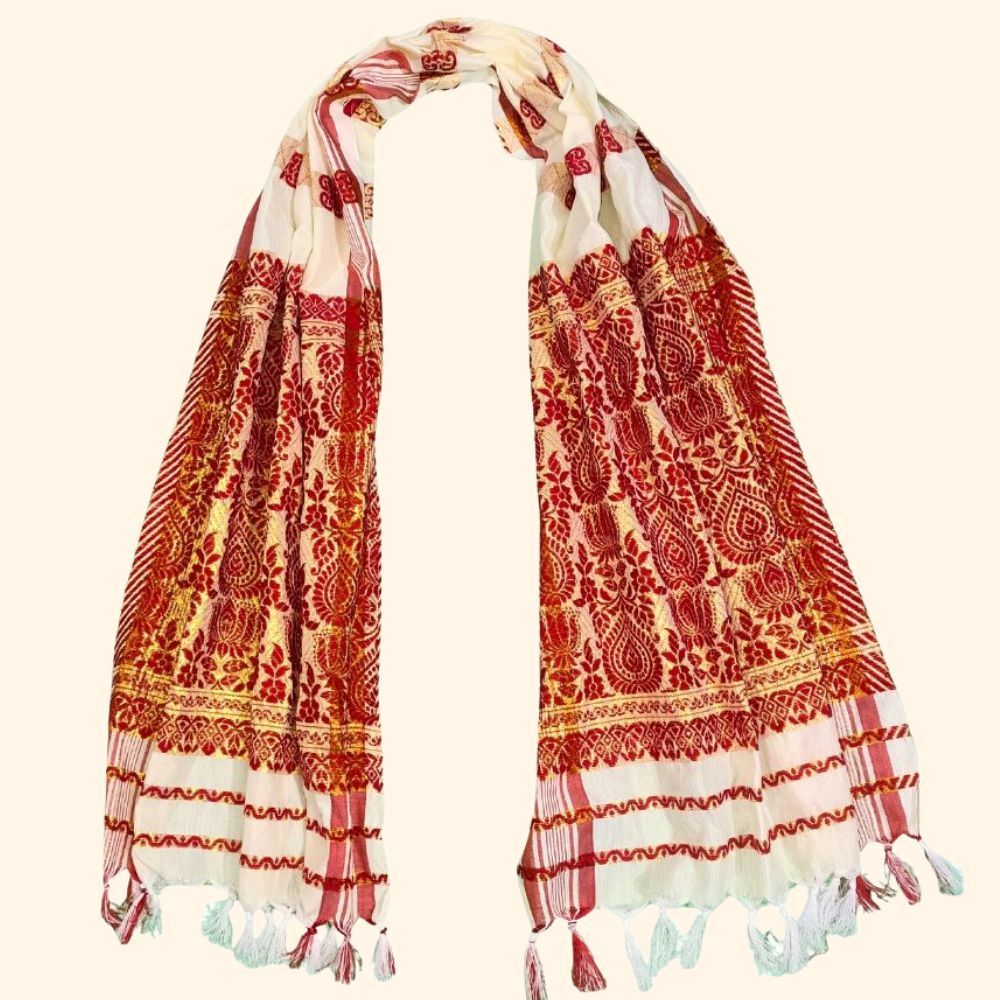 fabricium Woven, Self Design Polycotton Men Beige, Red Fancy Scarf, Scarf, Stole-picture-48