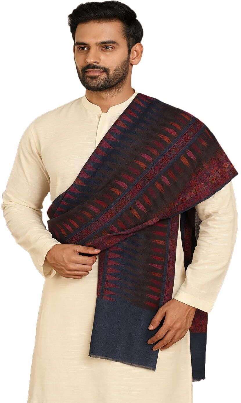 Printed Pure Wool Men Blue Stole-image-5