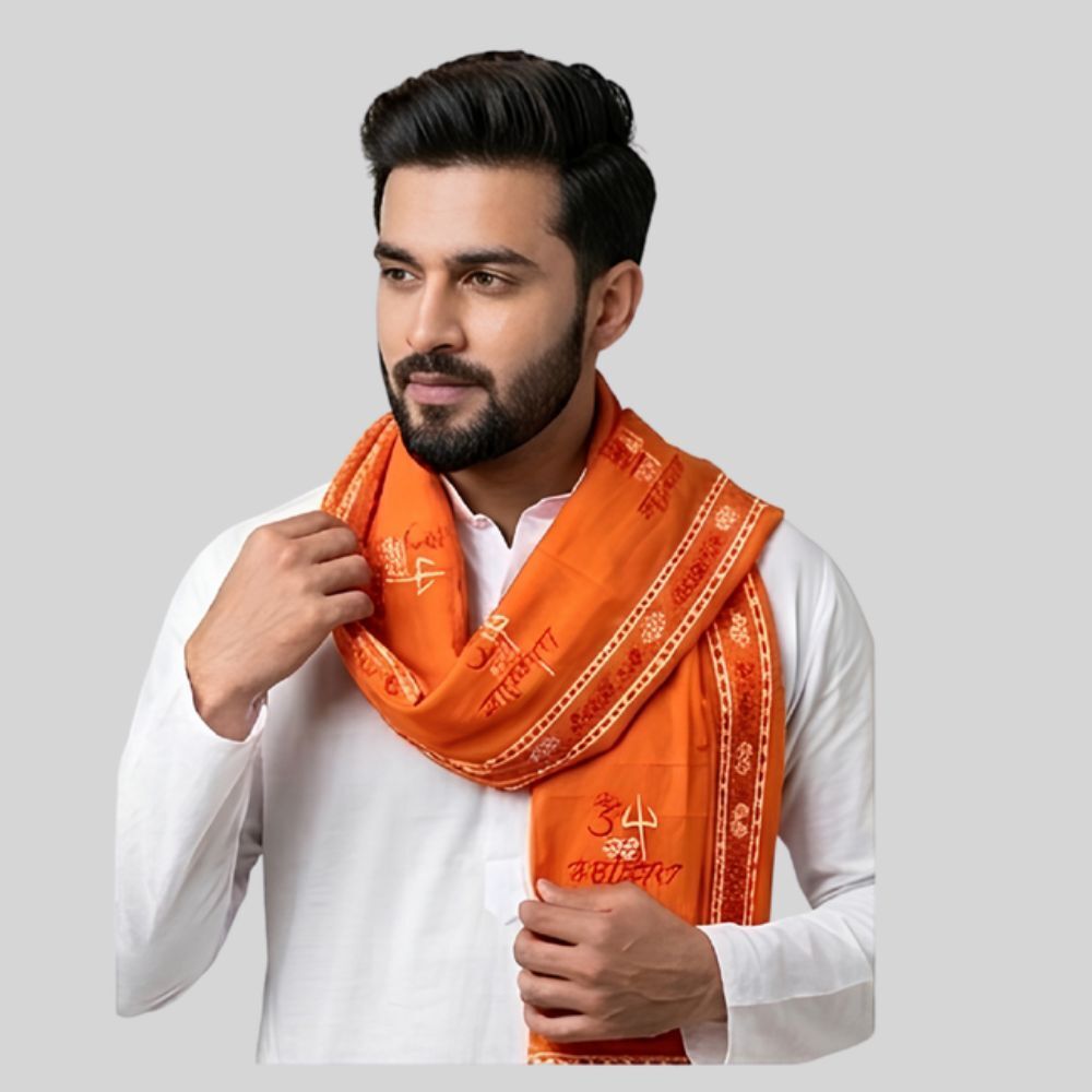 fabricium Printed, Self Design Pure Cotton Men Orange Scarf, Stole-picture-36