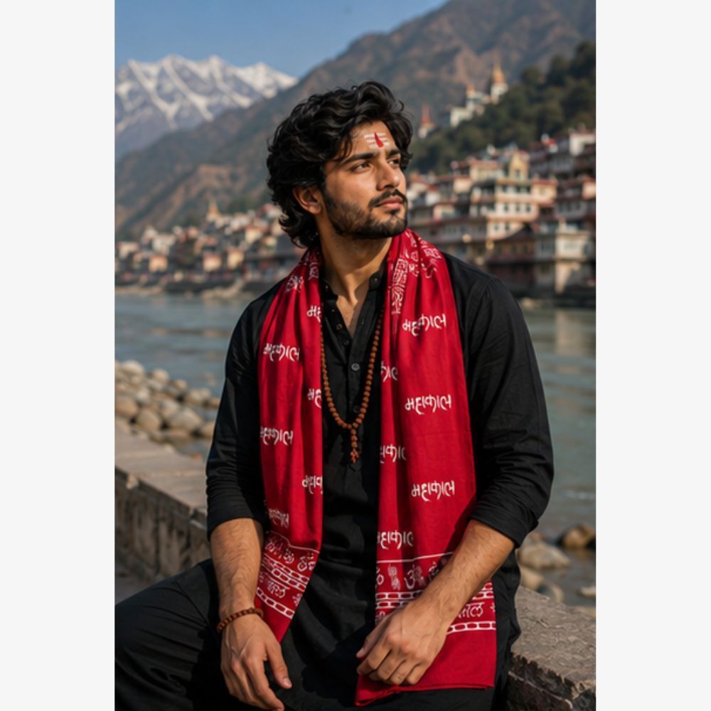 fabricium Printed, Self Design Pure Cotton Men Red Scarf, Stole-picture-18