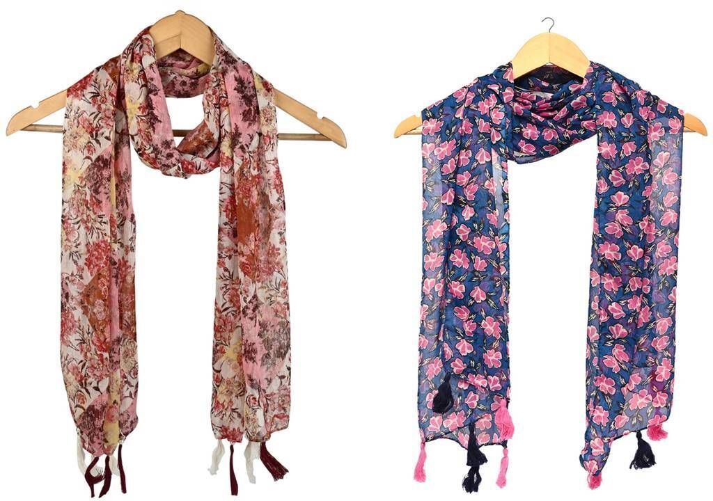 Printed Chiffon Women Multicolor Scarf, Stole, Fancy Scarf-image-35